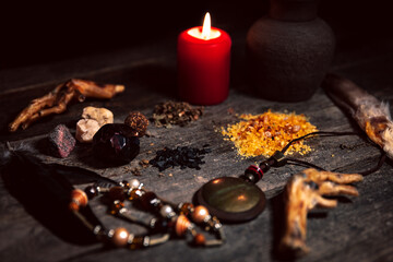 Voodoo or vodun ingredients for an dark ritual, witchcraft and african religion