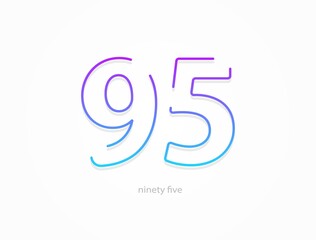 95 number, outline stroke gradient font. Trendy, dynamic creative style design. For logo, brand label, design elements, application and more. Isolated vector illustration