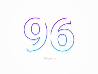 96 number, outline stroke gradient font. Trendy, dynamic creative style design. For logo, brand label, design elements, application and more. Isolated vector illustration