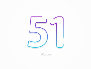 51 number, outline stroke gradient font. Trendy, dynamic creative style design. For logo, brand label, design elements, application and more. Isolated vector illustration