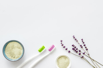 Herbal organic dental health care concept. Top view