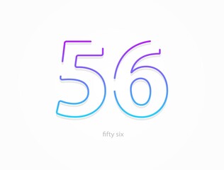 56 number, outline stroke gradient font. Trendy, dynamic creative style design. For logo, brand label, design elements, application and more. Isolated vector illustration