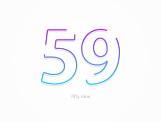 59 number, outline stroke gradient font. Trendy, dynamic creative style design. For logo, brand label, design elements, application and more. Isolated vector illustration