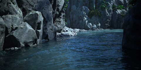 3D Rendering Mountain River View