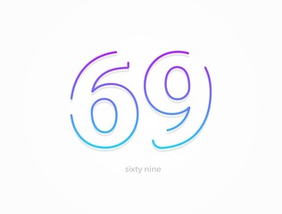 69 number, outline stroke gradient font. Trendy, dynamic creative style design. For logo, brand label, design elements, application and more. Isolated vector illustration