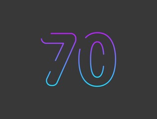 Fototapeta premium 70 number, outline stroke gradient font. Trendy, dynamic creative style design. For logo, brand label, design elements, application and more. Isolated vector illustration