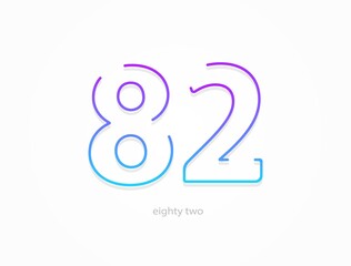 82 number, outline stroke gradient font. Trendy, dynamic creative style design. For logo, brand label, design elements, application and more. Isolated vector illustration