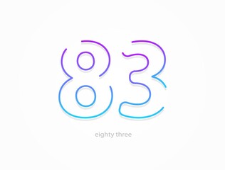 83 number, outline stroke gradient font. Trendy, dynamic creative style design. For logo, brand label, design elements, application and more. Isolated vector illustration