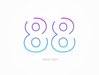 88 number, outline stroke gradient font. Trendy, dynamic creative style design. For logo, brand label, design elements, application and more. Isolated vector illustration