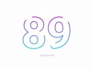 89 number, outline stroke gradient font. Trendy, dynamic creative style design. For logo, brand label, design elements, application and more. Isolated vector illustration