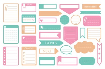 To-do sticker. Vector to-do list, reminder, goal memo, note sticker, weekly daily planner icon set isolated on white. Vector speech bubble chat window, tape, arrow, paper page sheet shape illustration