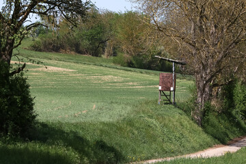 Hochstand auf einer Wiese am Wald