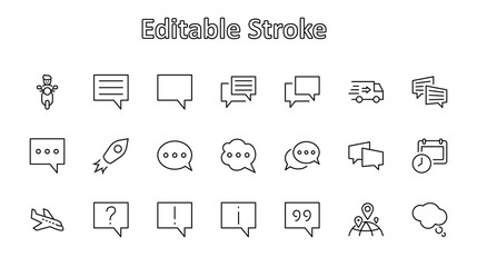 Set of Speech Bubble chat vector lines of icons. Editable Stroke. 32x32 pixels.