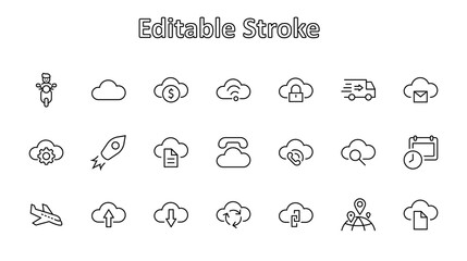 Set of Cloud Vector Line Icon. It contains Symbols to Upload, Download, Link and more. Editable Stroke. 32x32 pixels