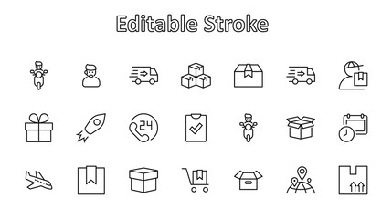 Set of Shipping vector line icon. It contains symbols to box, home and more. Editable Stroke. 32x32 pixels.