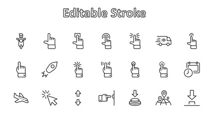 Click Set of Buttons related Vector Icons. Contains such Icons as Cursor, Mouse, Hand, Index Finger, Arrow and more. Editable Stroke. 32x32 Pixels