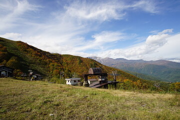Fototapeta na wymiar Majestic mountains landscape under blue sky with clouds in Japan