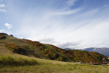 Majestic mountains landscape under blue sky with clouds in Japan
