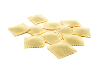 Classic uncooked ravioli pasta isolated on a white background