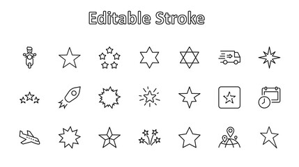 Obraz premium Set of Stars Vector Line Icons. Contains such Icons as Starry night, falling star, firework, twinkle, glow, glitter burst and more. Outline signs for glossy material. Editable Stroke. 32x32 Pixels.