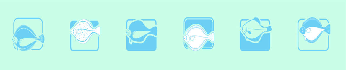 set of flounder fish cartoon icon design template with various models. vector illustration