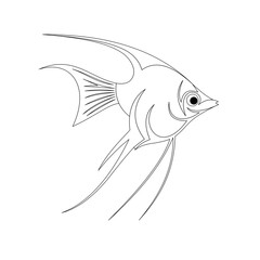 Coloring of Angel Fish Cartoon, Cute Funny Character, Flat Design