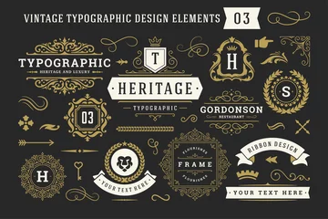 Foto op Plexiglas Vintage typographic decorative ornament design elements set vector illustration © provectors