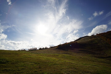 Majestic mountains landscape under blue sky with clouds in Japan