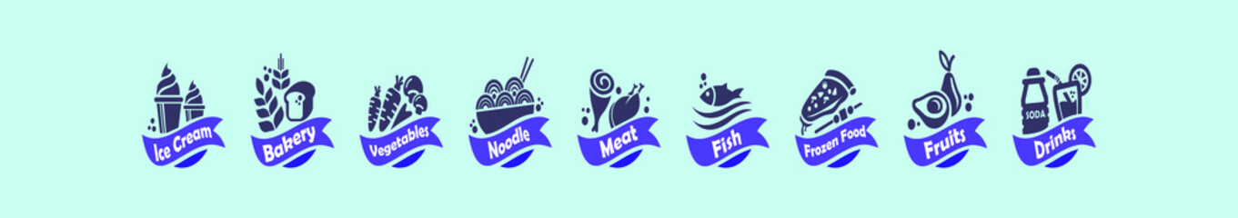 set of food and drink logo cartoon icon design template with various models. vector illustration