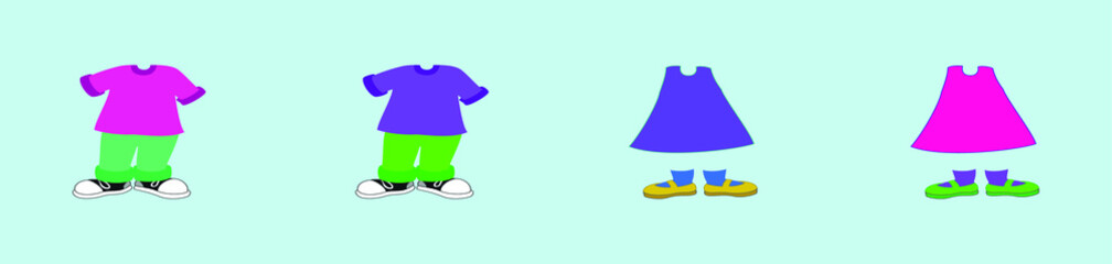 set of kids clothes cartoon icon design template with various models. vector illustration