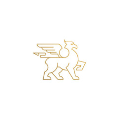 Vector icon of mythical griffin hand drawn with thin lines