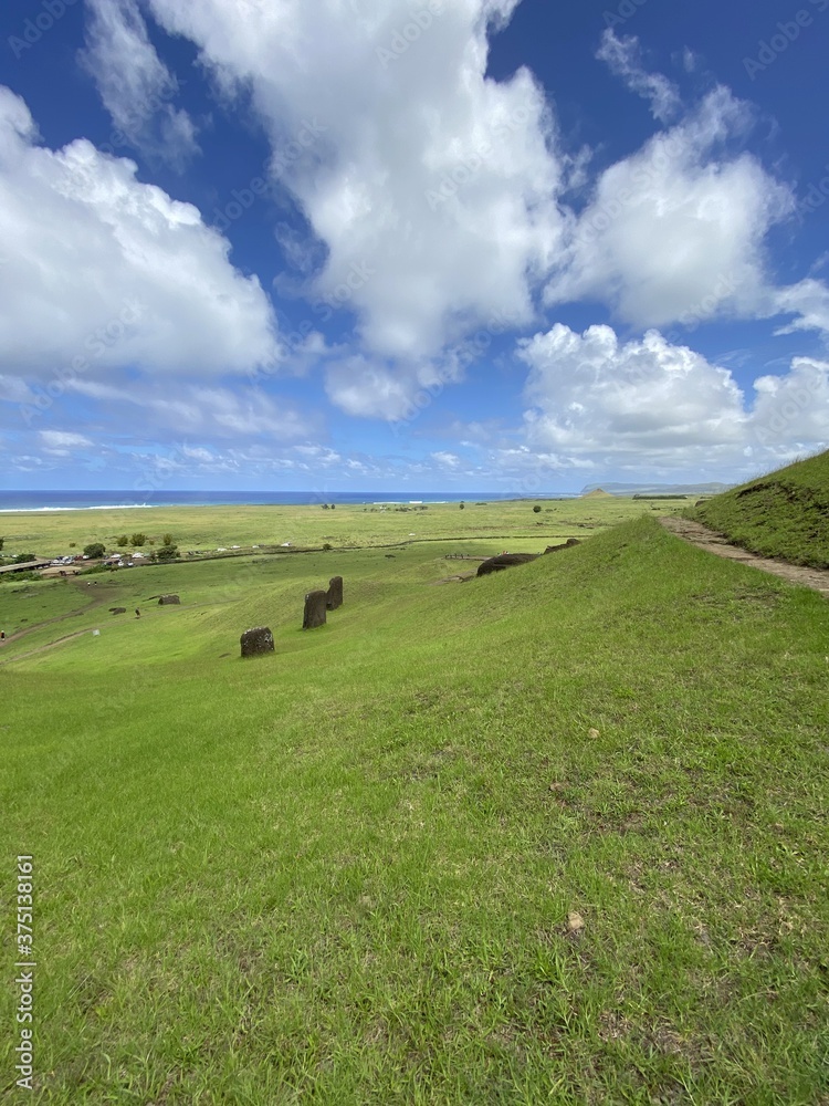 Wall mural Moaïs sur la pente du volcan Rano Raraku à l'île de Pâques	