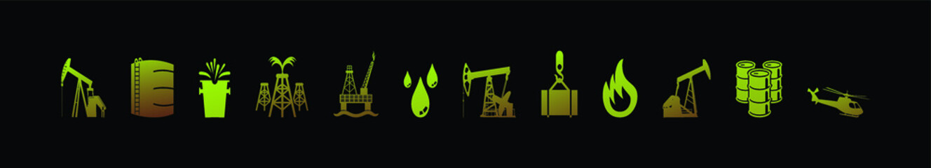 Oil industry icon. Petroleum business, exporter of natural energy, developing oil and gas field. Vector flat style cartoon illustration isolated on black background