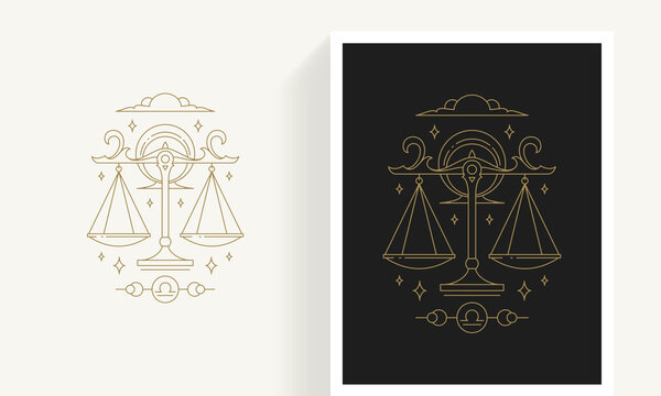 Zodiac libra horoscope sign line art silhouette design vector illustration.