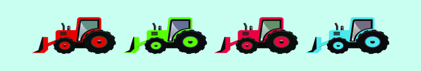 set of snow tractor with snowdrift in plow cartoon icon design template with various models. vector illustration