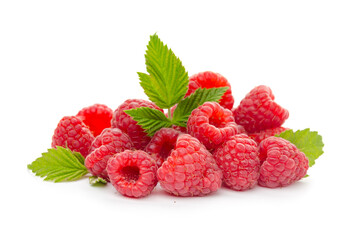  raspberries with leaf isolated on a white background