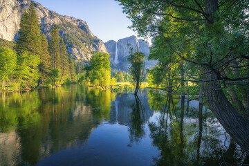 yosemite falls from yosemite valley, california, usa