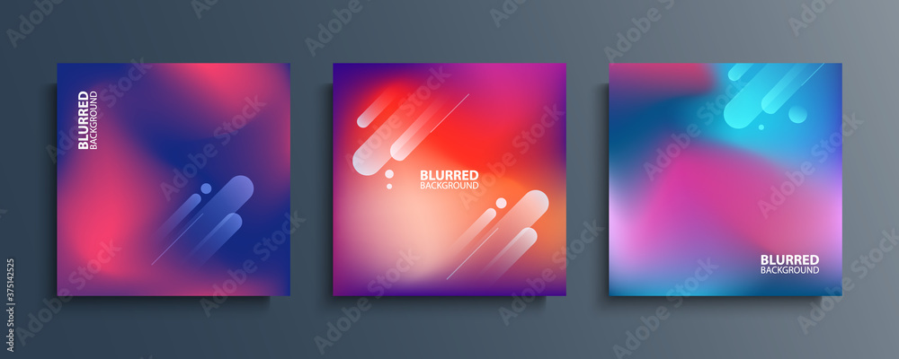 Poster Blurred backgrounds set with modern abstract blurred color gradient patterns. Smooth templates collection for covers, posters, banners and cards. Vector illustration.
