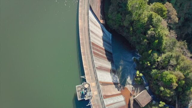 Aerial Flying Over Reservoir Dam In Auckland, New Zealand