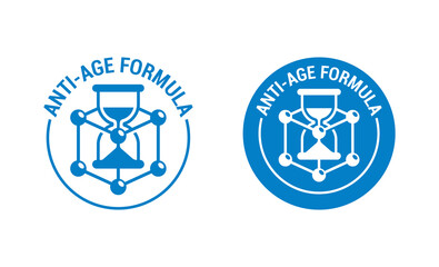 Anti-age formula stamp - emblem for anti-aging cosmetics or cosmetology products - crossed out sand clock - isolated vector sign
