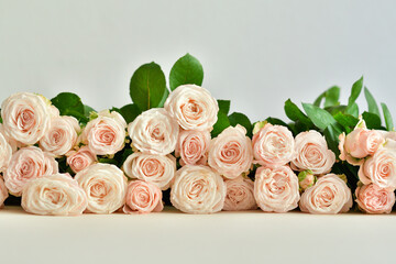 Flowers composition. Flower card mockup. Mother's Day, Valentine's Day, February 14th, birthday. Copy space. Congratulatory template. Wedding invitation.