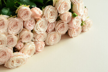 Flowers composition. Flower card mockup. Mother's Day, Valentine's Day, February 14th, birthday. Copy space. Congratulatory template. Wedding invitation.