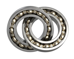 3D render of two connected bearings isolated on white