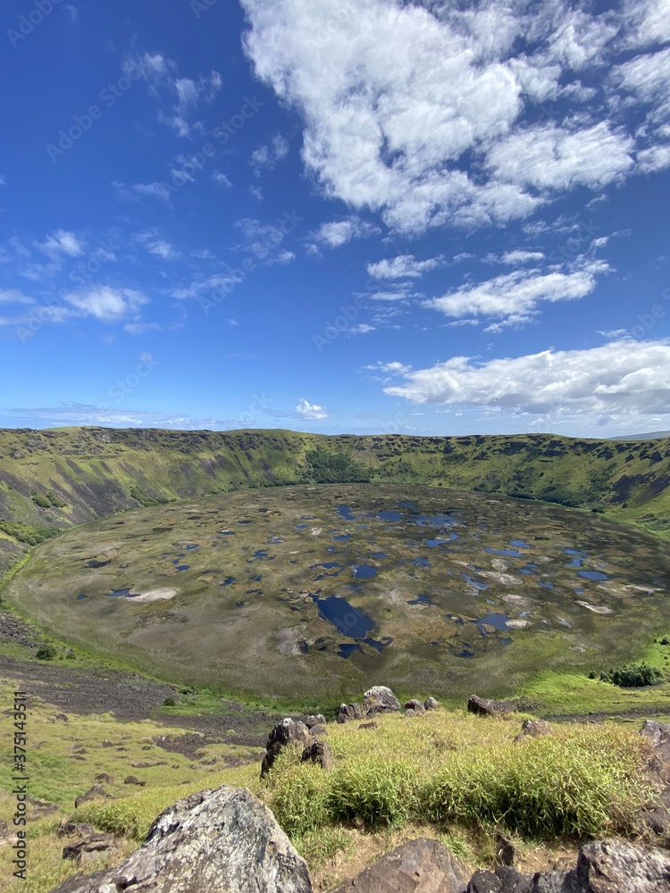 Sticker Cratère du volcan Rano Kau à l'île de Pâques