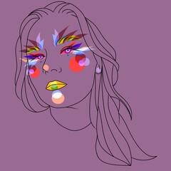 colourful make up girl on violet background 