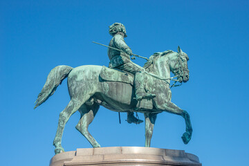 Statue and monument of Austro Hungarian Empire King and Emperor Franz Joseph riding a horse, at Joseph square near Hofburg Palace, Vienna, Austria, details