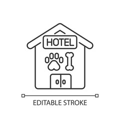 Pet hotel linear icon. Providing accommodations for pets. Animals overnight sitting service thin line customizable illustration. Contour symbol. Vector isolated outline drawing. Editable stroke