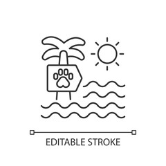 Pet beach linear icon. Special area for recreation with domestic animals. Summer recreation thin line customizable illustration. Contour symbol. Vector isolated outline drawing. Editable stroke