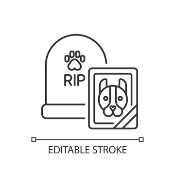 Pet funeral service linear icon. Assistance with wake organization. Memorial services for animals thin line customizable illustration. Contour symbol. Vector isolated outline drawing. Editable stroke