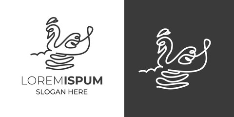 Duck line art logo on black and white. swan silhouette logo template vector illustration vintage minimal retro icon mono line for emblems, badges, labels template design element Isolated t shirt. 2